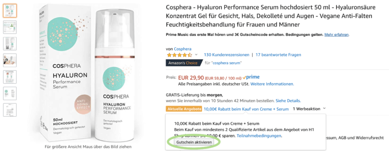 cosphera hyaluron serum creme gutscheincode