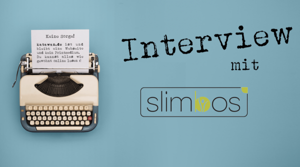 Schreibmaschine Interview mit Slimbos türkiser Hintergrund